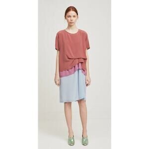 Sies Marian 100% Silk Blue & Blush Joey Color Block T-shirt Dress, sz 2